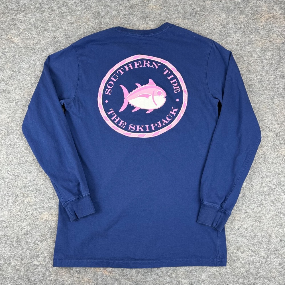 Southern Tide Pocket Tee T-Shirt The Skip Jack Long Sleeve Blue Womens XS